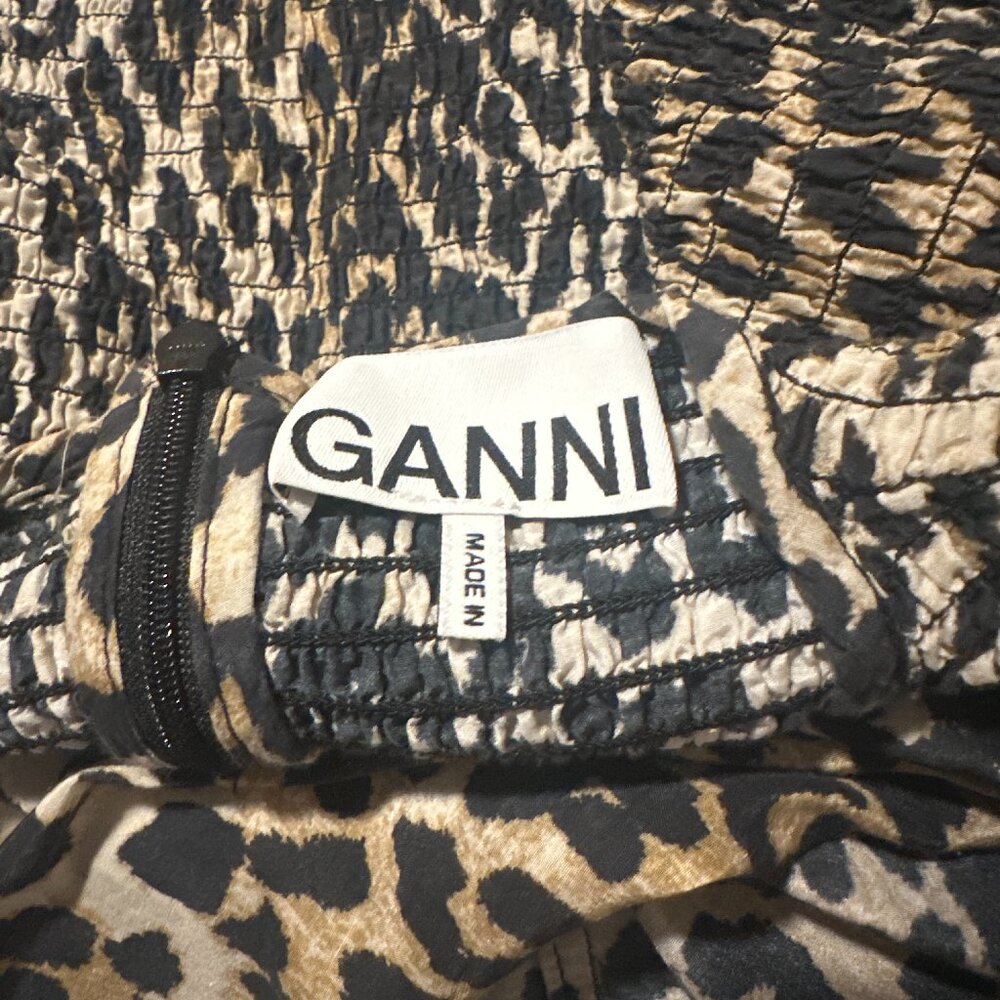 GANNI Leopard Cotton Poplin Smock Mini Dress